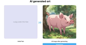 AI picture generator no sign up：Upscaler, a registration-free AI picture generator, generates a picture of a pig under a tree